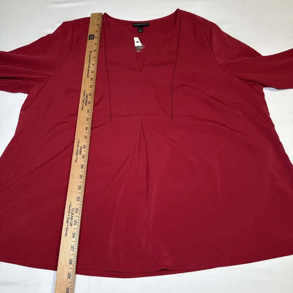 Lane Bryant Blouse Womens 18/20 Maroon Shirt Long Sleeve Embroidered Eyelet NWT